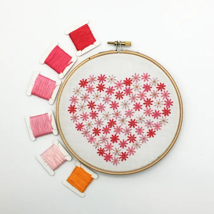 Hand Embroidery Kit - Pink Floral Heart